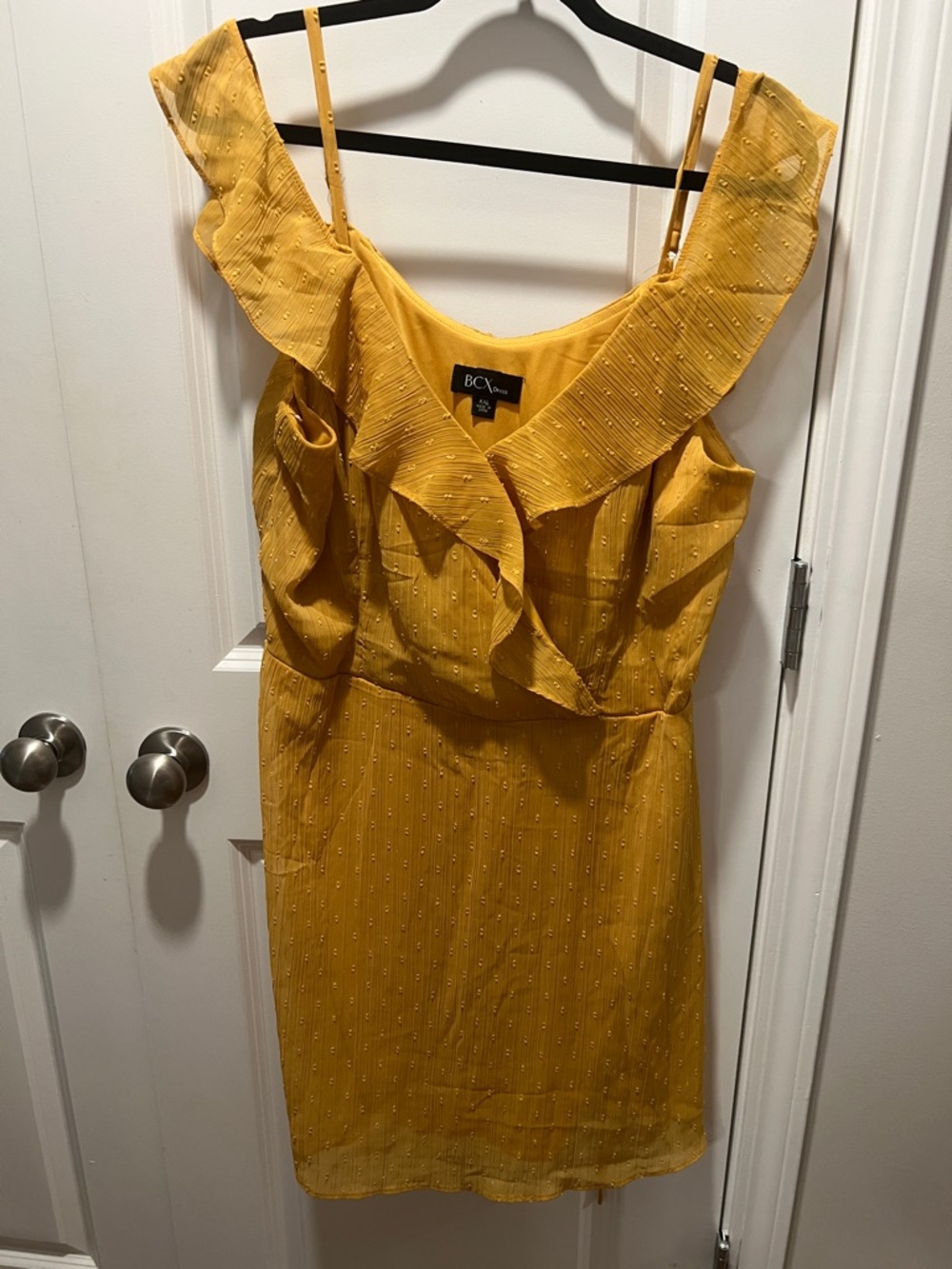 BCX Mustard Yellow Ruffle Mini Dress